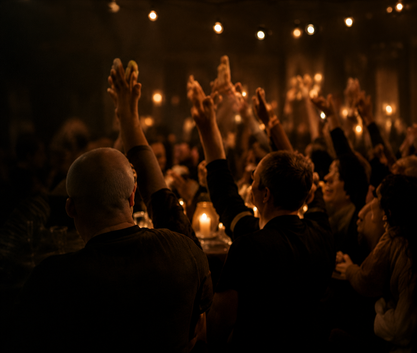 String lights at outdoor reception